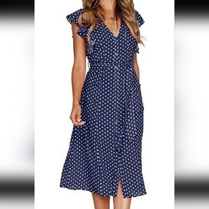 Navy Polka Dot Cap Sleeve Dress XL
